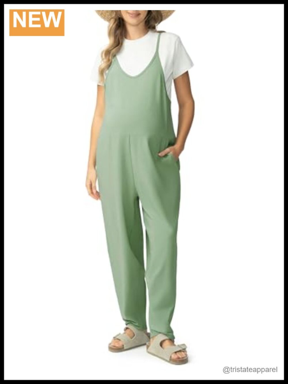Maternity Wide Leg Jumpsuit Romper with Pockets Sleeveless V-Neck